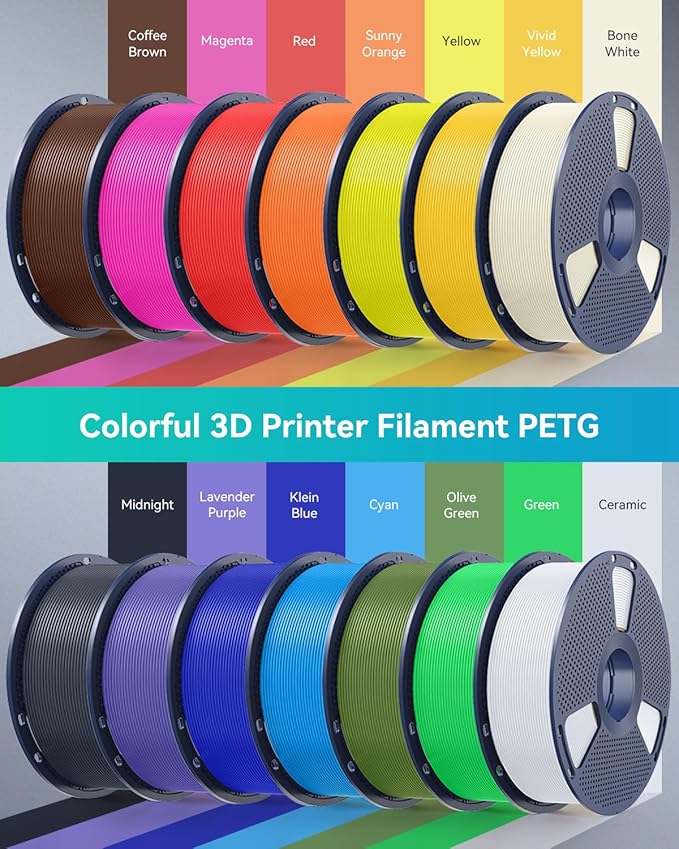 SUNLU PETG Filament 1.75mm 4KG Bundle, Less Stringing and Good Layer Adhesion, Individually Vacuum Packed, 3D Printer Filament 4kg, 1kg per Spool, Pack of 4, 4 Colors, Black+White+Blue+Red
