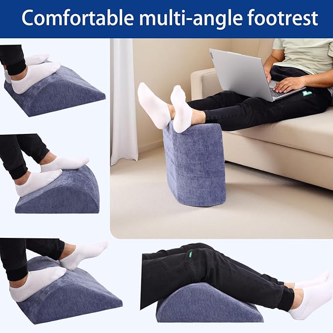 Foot Rest for Under Desk at Work Ergonomic Under Desk Footrest，Support Foot Pillow Double-Sided Footstool， for Office, Home & Gaming Leg Elevation Pillow Blue