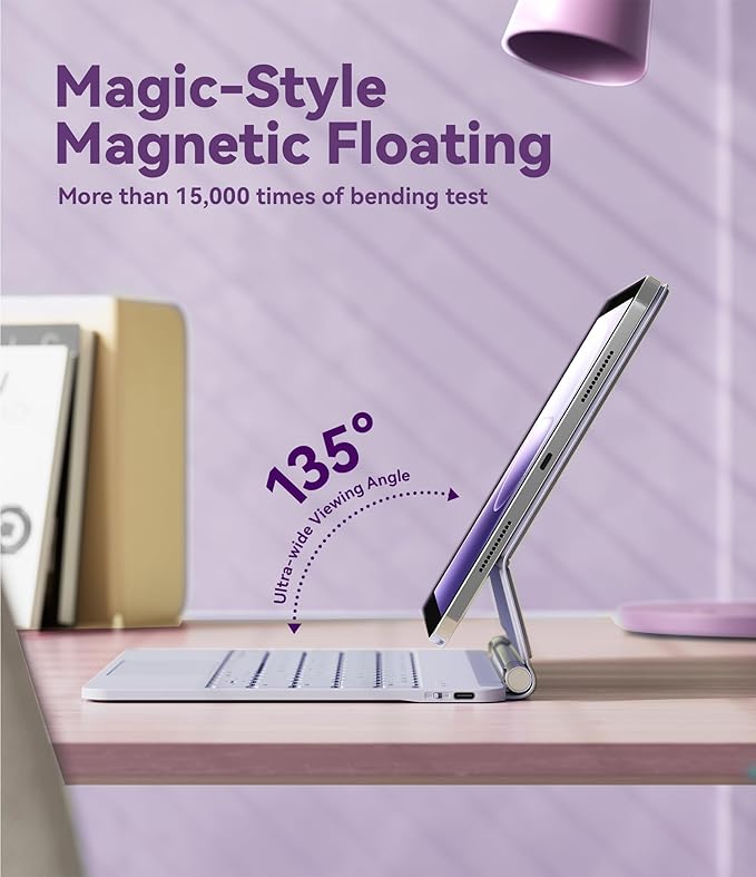 GreenLaw for iPad 11th(A16,2025)/10th(2022) Generation Case with Keyboard, Magic-Style Keyboard Stand, 7 Color Backlit, Stain-Resistant Surface, Multi-Touch Trackpad, Light Purple