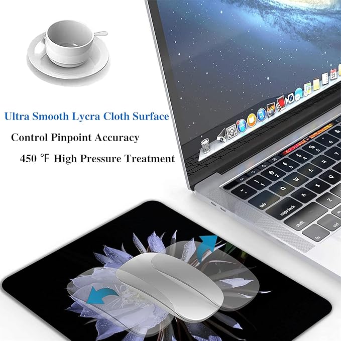 Night Blooming Flower Mouse Pad, Flawless White Flowers Mousepad for Design, Anti-Slip Rubber Base Wireless Mouse Pads for Laptop