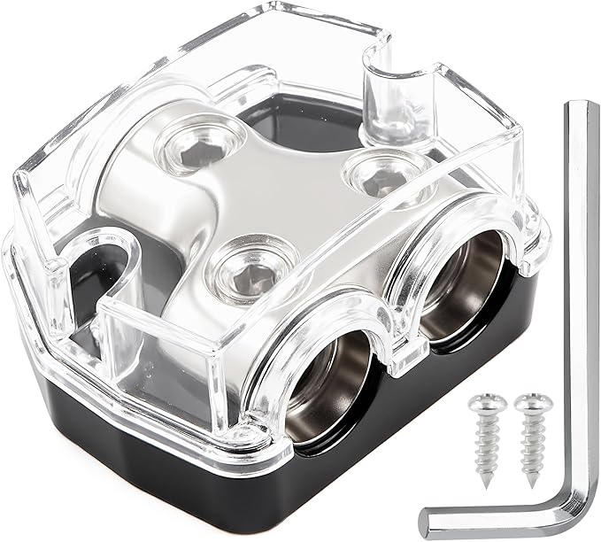 2 Way Power Distribution Block 1x 0 GA in 2X 0 GA Out Circuit Protector Distribution Connecting Blocks for Car Audio Splitter,1Pc with Installation Kit