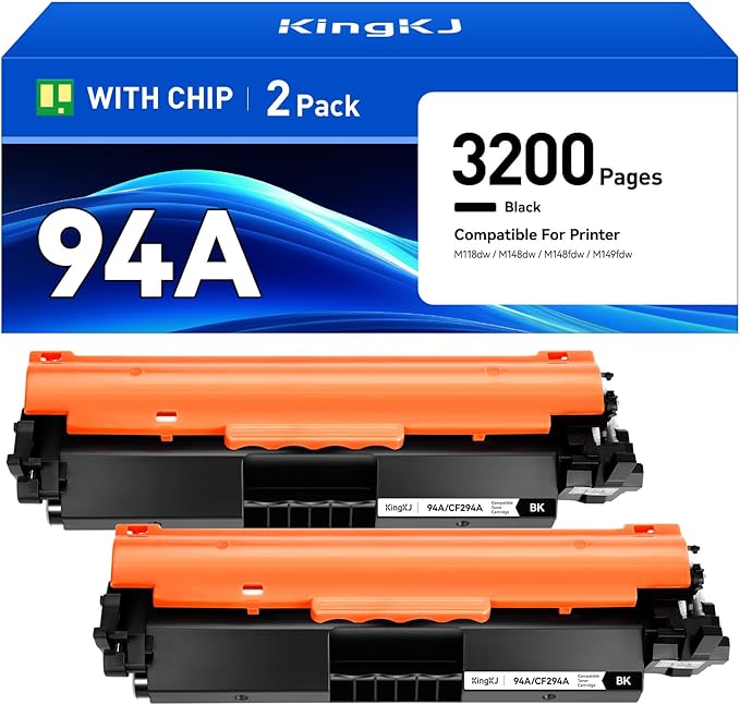 94A High Yield Toner Cartridge Black 2-Pack with chip Replacement for HP 94A CF294A 94X CF294X Toner Compatible with HP Laserjet Pro MFP M148dw M148fdw M118dw Printer Ink M148 M118 M149 Series Copier