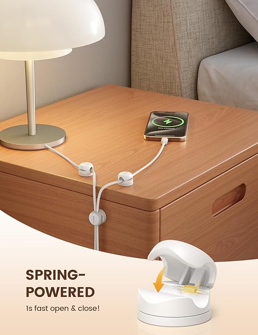 6Pack Rotatable Cord Organizer Cable Clips - Lamicall [1s Lock] Spring Cord Holder, Desk Phone Charger Cable Management, Wire Keeper for Nightstand, Office Accessories & Halloween Desk Organizers