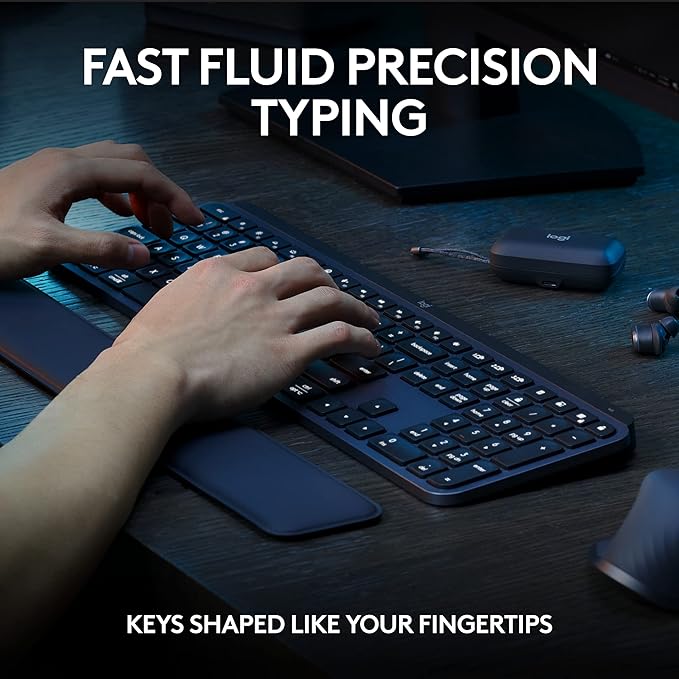 Logitech MX Keys S Combo - Performance Wireless Keyboard and Mouse with Palm Rest, Customizable Illumination, Fast Scrolling, Bluetooth, USB C, for Windows, Linux, Chrome, Mac