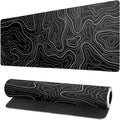 Topographic Contour Black Gaming Mouse Pad XL Geographic Map Lines Extended Big Large Desk Mat Non-Slip Rubber Base Stitched Edge Long Keyboard Mousepad for PC Computer Laptop,31.5x11.8 Inch