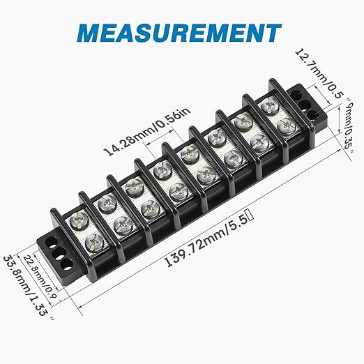 GLOSO Marine Terminal Blocks TBD Double Row Stainless 10-22 AWG Cu, 30A/600V- 1 Pack, 8 Poles