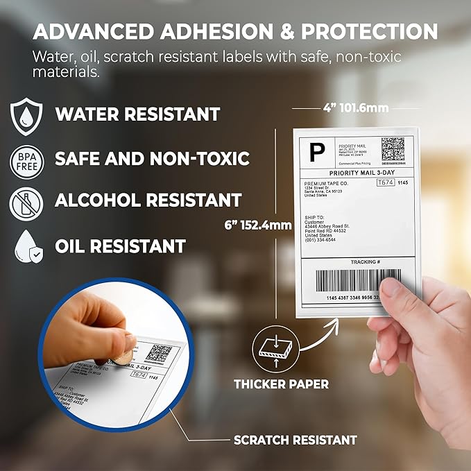 4x6 Thermal Labels (Total 4000) - 8 Packs of 500 Fanfold Direct Thermal Shipping Labels. Thick Commercial Grade, Waterproof, Smudge Proof Mailing and Address Label, Strong Adhesive Perforated Stickers