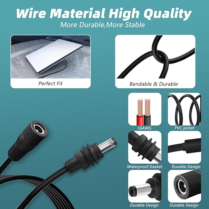 DC5521 Power Extension Cable for Starlink Mini,10FT 25FT 50FT 16AWG DC 5.5mm*2.1mm Cord for Starklink Mini Work with 20V/65W+ PD Source (50FT Female to Male)