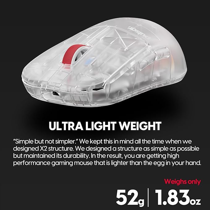 Pulsar Gaming Gears - Super Clear Limited Edition: X2H Mini Wireless Gaming Mouse, Symmetrical, Ultra Lightweight 1.83 oz (52g), PAW3395 26k DPI Optical Sensor, Optical Switch (Mini, Super Clear)