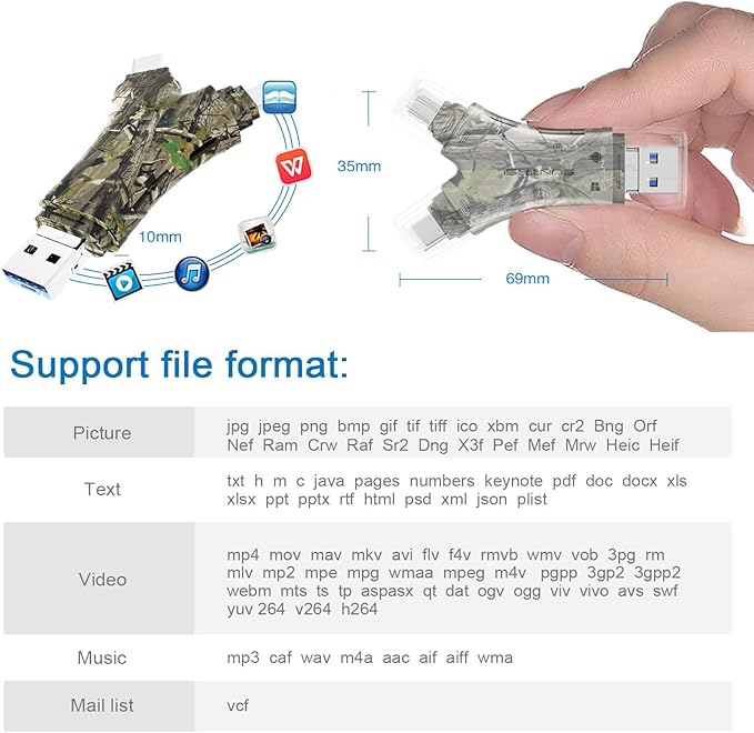 SD Card Reader for iPhone/ipad/Android/Mac/Computer/Camera,4 in1 Micro SD Card Reader Trail Camera Viewer, Portable Memory Card Reader SD Card Adapter for SD and TF Cards
