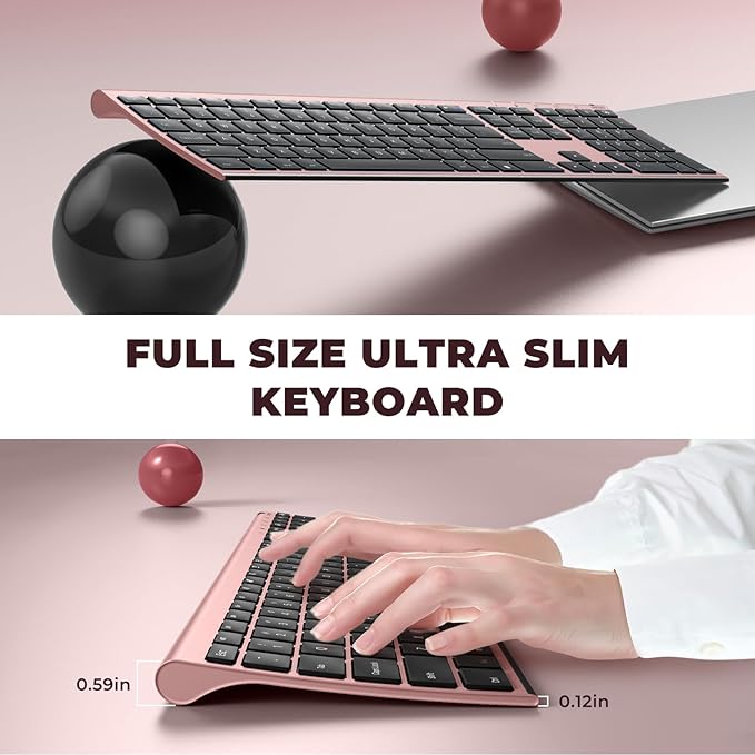 Wireless Keyboard and Mouse, Vssoplor 2.4GHz Rechargeable Compact Quiet Full-Size Keyboard and Mouse Combo with Nano USB Receiver for Windows, Laptop, PC, Notebook-Black and Rose Gold