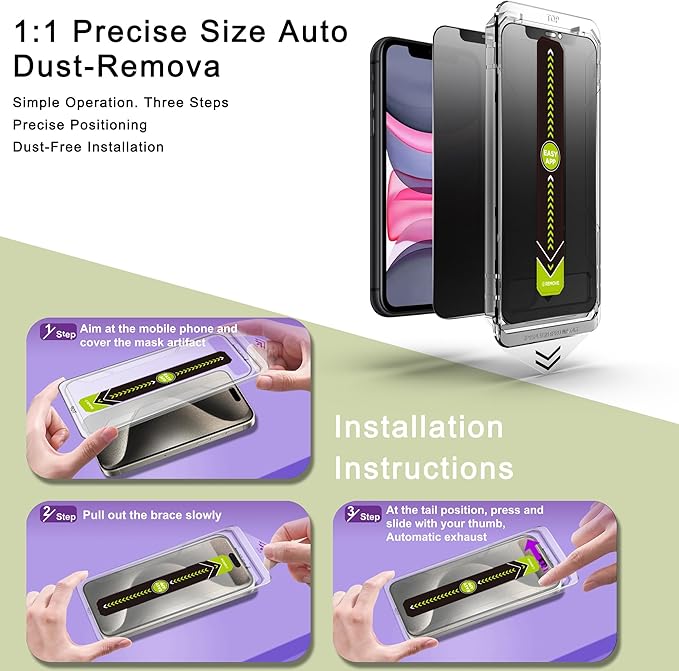 (2-Pack Matte Privacy Anti-Spy Screen Protector for iPhone 11/XR (6.1-Inch),9H Tempered Glass,Anti-Glare,Full Coverage,Anti-Fingerprint,Auto Dust Removal,Bubble-Free