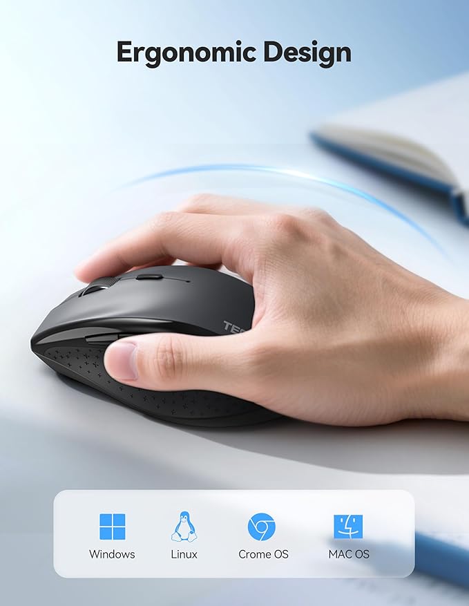 TECKNET Wireless Mouse Rechargeable,Mouse for Laptop Computer,2.4G USB Computer Mice Wireless,6 Button 6400 DPI Ergonomic Silent Mice,Portable Cordless Travel Mice-Wide Compatibility