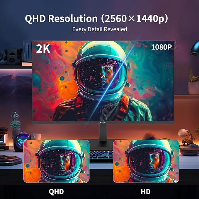 KTC 24 Inch QHD 100Hz Computer Monitor IPS 2K, 1300:1 Contrast, Anti-Blue Light Screen, 122% sRGB, FreeSync & G-Sync Compatible, HDMI2.0 & Display Port 1.4, PC Monitor for Gaming Office Work H24T27
