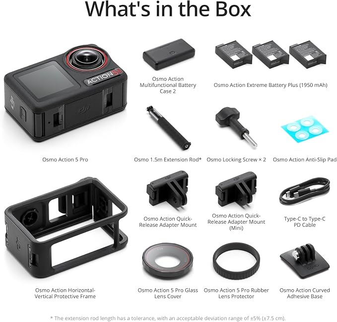 DJI Osmo Action 5 Pro Adventure Combo, Action Camera 4K with 1/1.3" Sensor, 12h Extended Battery Life with 3 Batteries, Stabilization, Dual OLED Touchscreens, Mini Action Camera for Travel, Vlog