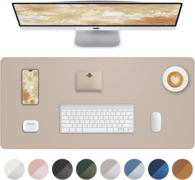 Leather Desk Pad Protector, Mouse Pad, Office Desk Mat, Non-Slip PU Leather Desk Blotter, Laptop Desk Pad, Waterproof Desk Writing Pad for Office and Home (Beige, 31.5" x 15.7")