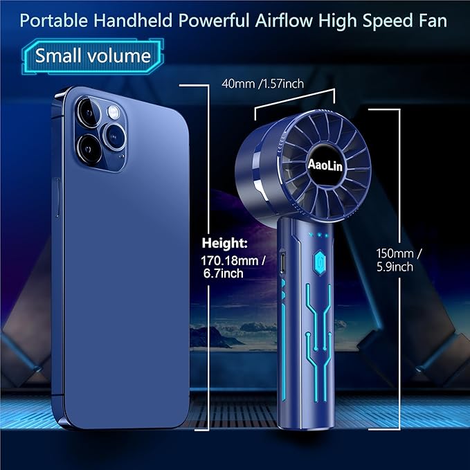 2pcs Portable Handheld Turbo Fan with 7000rpm High-Speed Motor USB Rechargeable Cooling Personal Fan 4-Speed, 4-16H Runtime, with Lanyard for Outdoor Travel, Women, Kids, Summer Gift