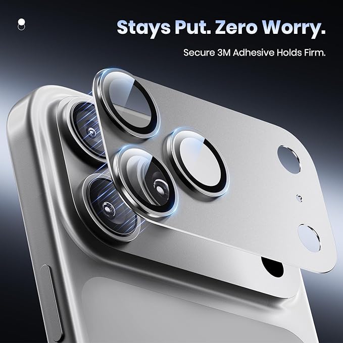 Hoerrye for iPhone 17 Pro Max Camera Lens Protector - [12FT Shatterproof Military Grade] [Strong Adsorption] Metal 9H+ Tempered Glass Camera Screen Full Protective Cover Case Friendly,Silver