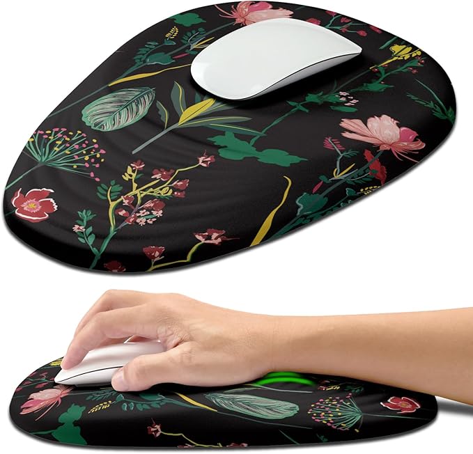 Hokafenle Ergonomic Mouse Pad Wrist Support with Stepped-Wedge Design, Wrist Rest Pain Relief Mousepad Filled with Memory Foam, Carpal Tunnel Mousepad for Wireless Mouse(12x8 inch, Botanical Flowers)
