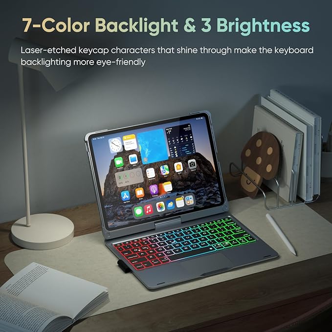 doqo for iPad Air 11 and iPad Pro 11 case with Keyboard,360° Rotatable Keyboard case for iPad Air 11 M3/M2,air 5th,4th 10.9,iPad Pro 11(4th,3rd,2nd,1st Gen) with Multi-Touch Trackpad (Gray)