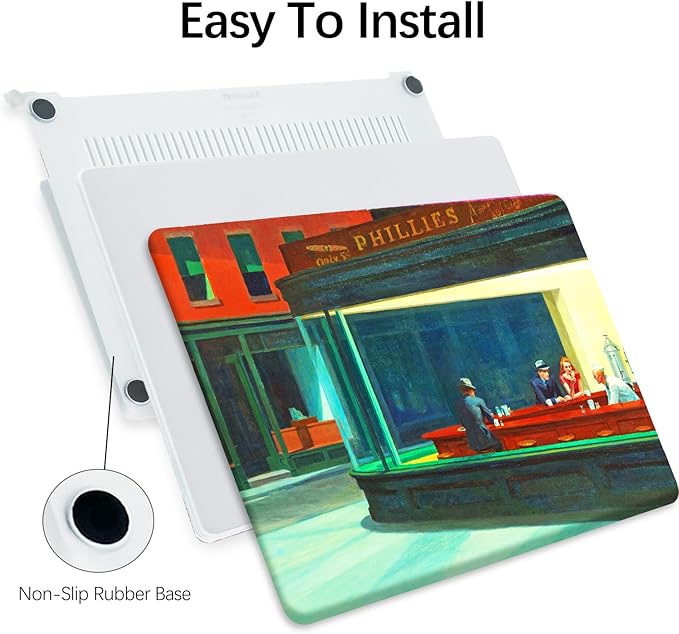 Berkin Arts Compatible with MacBook Pro 13 inch Cover, 2022, 2021, 2020-2018 Release A1708 with Keyboard Cover & Screen Protector American Scene Painting (Nighthawks by Hopper)