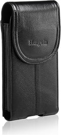 Hengwin Genuine Leather Cell Phone Holster for Belt Men, Vertical Phone Holder Belt Pouch Fits for iPhone 15 Pro Max 14 Pro Max 13 Pro Max Samsung Galaxy S24 Ultra Note9 Case with Belt Clip (Black)