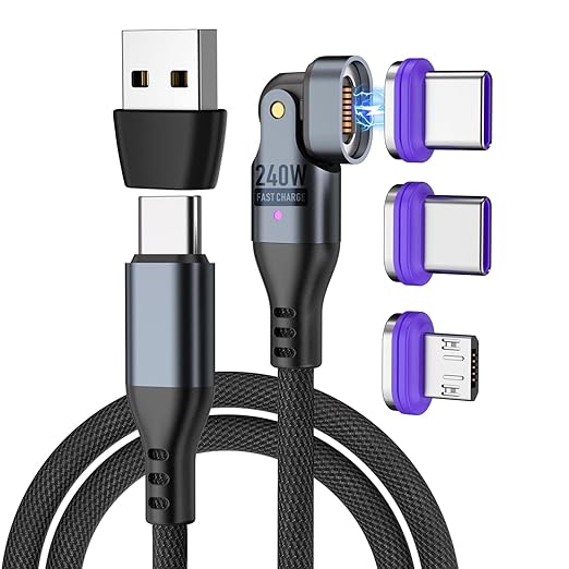 240W Rotating USBC to USB C Magnetic Data Cable, 3ft for Laptop/Tablet/Smart Phone