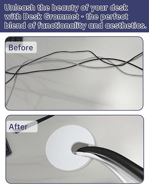 1-3/8 in. Hole Saw with 10PCS White Desk Grommet - Cable Management Kit for TV, Office, and Home Table - Hide Wires Behind Wall, TV Wall Cable Pass Through, Desk Cable Hole Covers