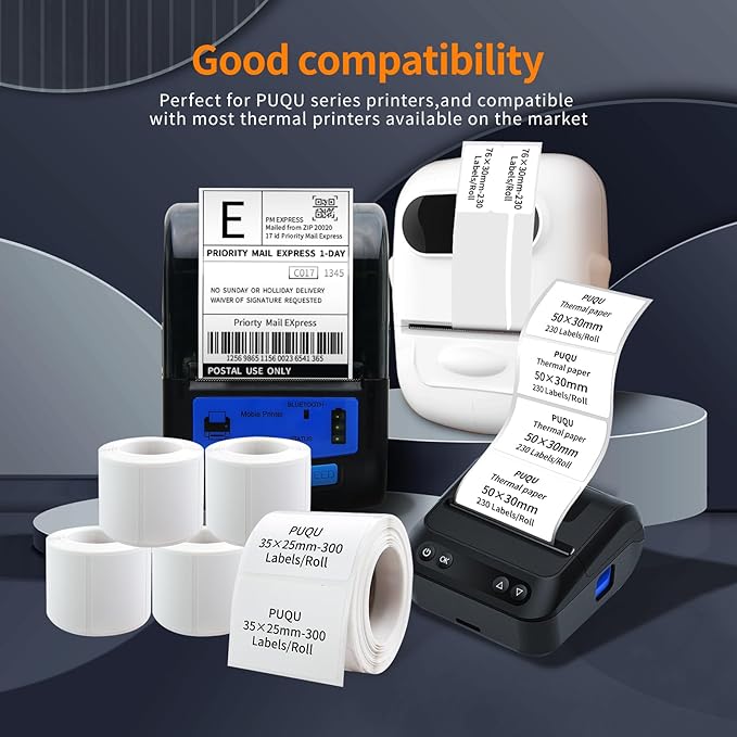 PUQU 30x50mm Direct Thermal Sticker Labels, Self-Adhesive All-Purpose Label Maker Tape, Compatible with AQ Series Label Printer, Refills Standard Laminated Office Labeling, 6 Rolls, 900 Labels
