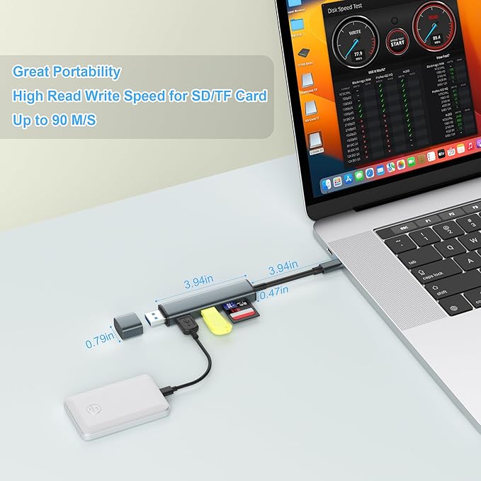 USB 3.0 SD Card Reader with Dual USB Ports, USB C SD Card Reader for iPhone 15/iPad/Mac 4 Ports Read and Write Simultaneously Memory Card Adapter for MacBook Pro/Air iMac Android S23 S22