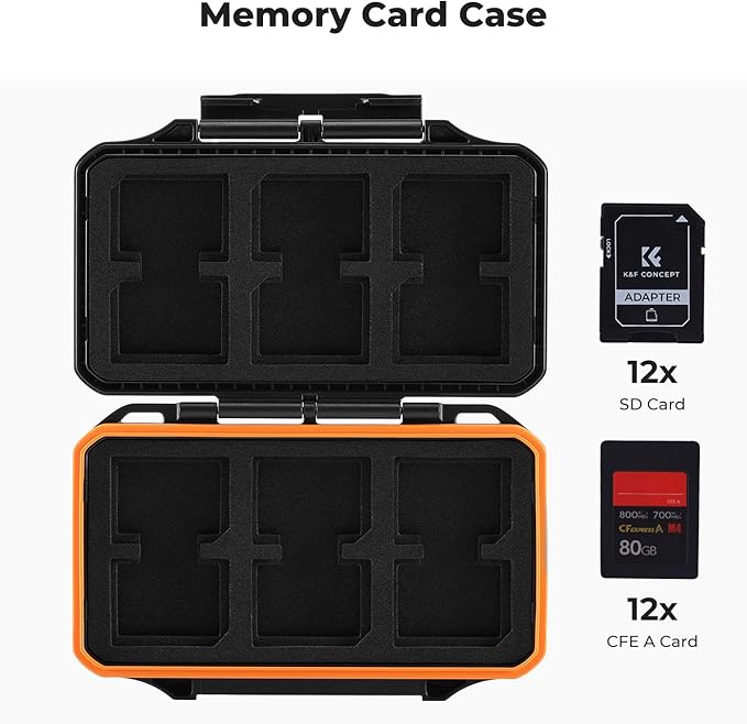 K&F Concept 24 Slots Memory Card Case, Water-Resistant Shockproof Memory Card Holder Storage Carrying Case for 12 SD SDXC SDHC Cards, 12 CFexpress Type A Cards