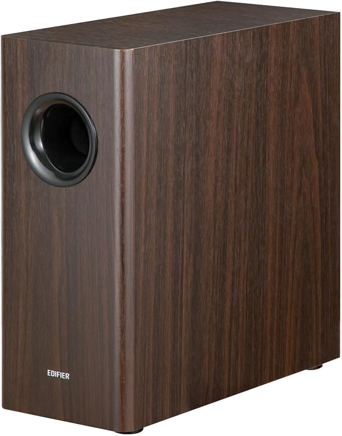 Edifier T5s Powered Active Subwoofer with 70W RMS, 8" Long-Throw Woofer, Deep Bass (35Hz) Speaker, Built-in Amp, Low Distortion, Phase Selector & Energy-Efficient for Home & Studio Audio, Brown