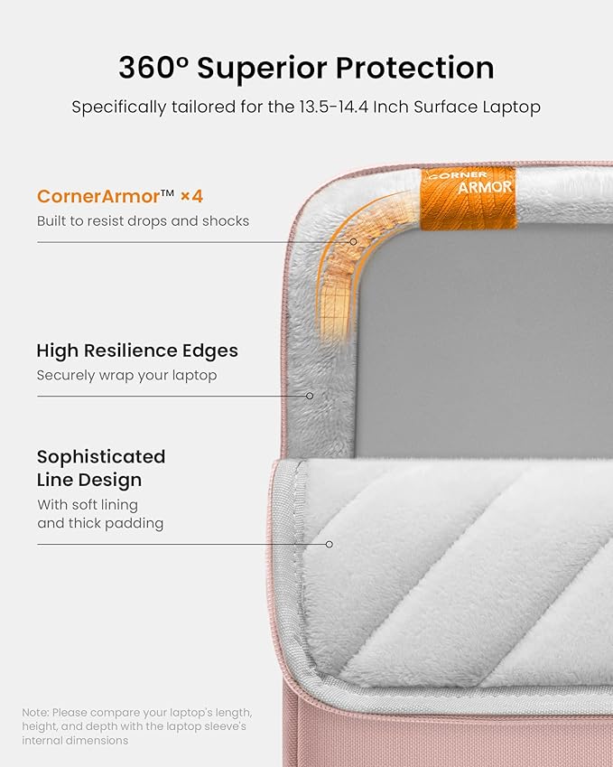 tomtoc 360° Protective Laptop Sleeve for 13.5-14.4 Inch Surface Laptop Studio/6/5/4/3, Surface Book, Water-Resistant Laptop Case for Acer Aspire/Swift 14, ASUS Vivobook/Zenbook 14, Jumper EZbook X3