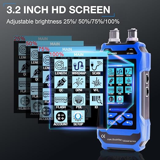 10 in 1 Network Cable Tester with 7 Wavelengths OPM 10Km/10mW VFL 600M Measurable Length 100 Records Tool Kit for CAT5 CAT6 Telephone Ethernet RJ11 RJ45 PoE Wire Tracer NCV, Blue