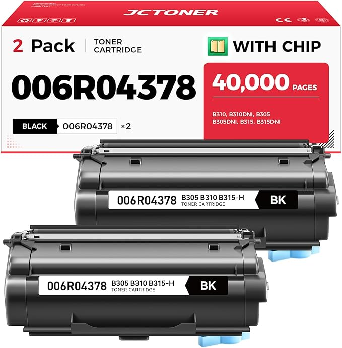 B310 B315 Extra High-Capacity Toner Cartridge 006R04378 Black 2-Pack with Chip Replacement Xerox for 006R04376 006R04377 Compatible with Xerox B310 B315 B305 B310DNI B305DNI B315DNI Printer Ink Copier
