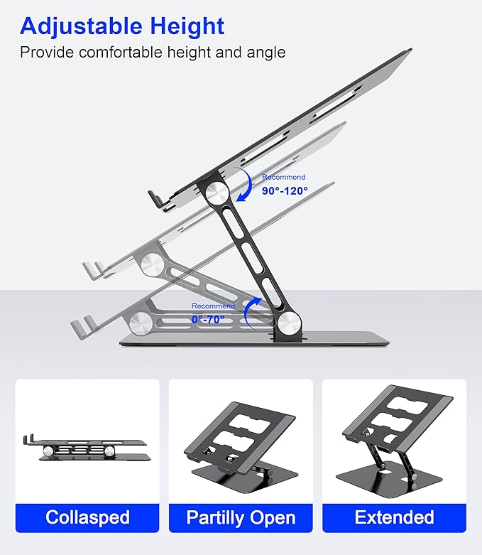 Adjustable Laptop Stand,Ergonomic Foldable Notebook Computer Holder.Compatible with MacBook iPad Dell HP Lenovo ThinkPad Acer ASUS Samsung and More 10-17" Laptops Tablets,Black