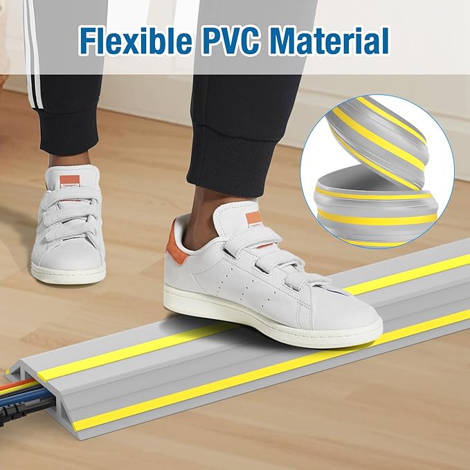Eapele Floor Cable Cover Protector,Heavy Duty PVC Duct Easy to Unroll,Prevent Cable Trips and Protect Wires,Perfect for Home Office or Outdoor (Gray - 10ft)
