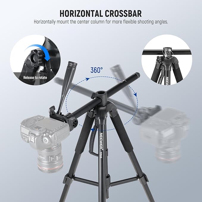 NEEWER Basic 74" Video Tripod Monopod, 3 Way Pan Tilt Head, Remote, Overhead Camera Mount, Horizontal Central Axis, Phone Holder Compatible with iPhone DSLR Telescope Projector, Max Load 17.6lb, TP05