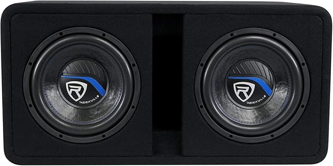 Rockville DV10K52 Dual 10" K5 2400w Car Subwoofers, Pre-Loaded Vented Sub Enclosure Box, 2 Ohm, 3/4" MDF, Cast Iron Basket, for Powerful Car Audio Bass