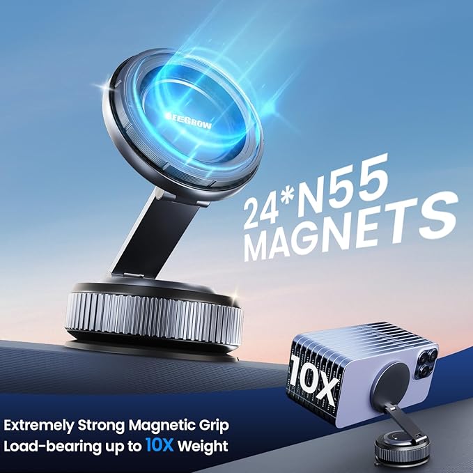 Car Phone Holder for Magsafe [96LBS Ultra Vacuum Suction+2800gf Ultra Magnetic] Car Phone Mount 360° Adjustable, Phone Holders for Your Car for iPhone 16 Pro Max 15 14 13 12 Plus (Carbon Fiber)