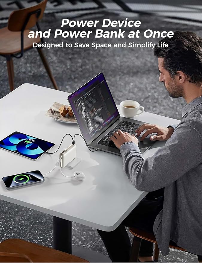 Portable Charger with Built in Cable & Wall Plug, 50000 mAh Power Bank, 22.5W Fast Charging, 4 Outputs, Travel Essential Battery Pack with LED Display for iPhone 17/16/15/14 Series, Samsung, iPad etc