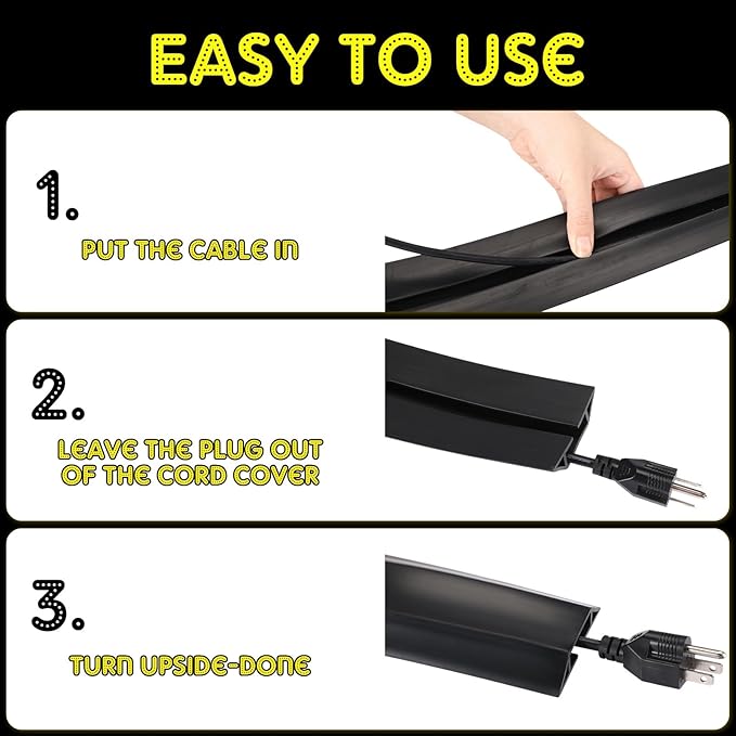 Pangda 30 FT Floor Cable Cover Heavy Duty Cord Cover Protector Power Cable Protector Soft Extension, Organize and Protect Wire on Floor for Home Office or Outdoor Settings (Black)