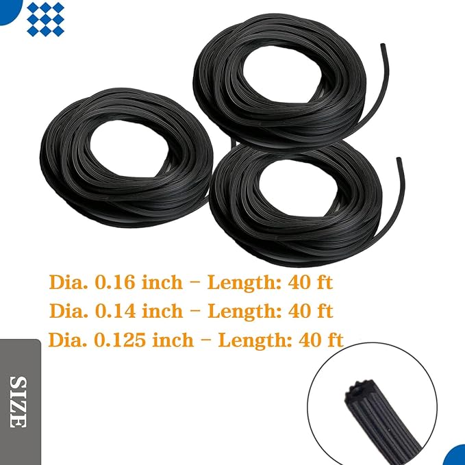 Window Screen Spline, (.125" x 40ft +.14" x 40ft +.16" x 40ft) 3 Sizes in 1 Kit - Screen Retainer Spline for Window Screen Replacement, Black, Tooltriz