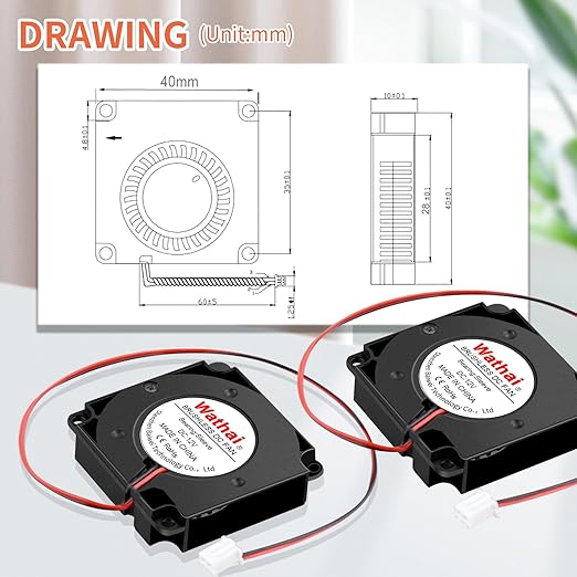 Wathai 4010 Blower Fan 12v Centrifugal Fan 40mm Computer Case Tiny Micro Turbine 40x40x10 for DIY 3D Printer Cooling 2 Pack