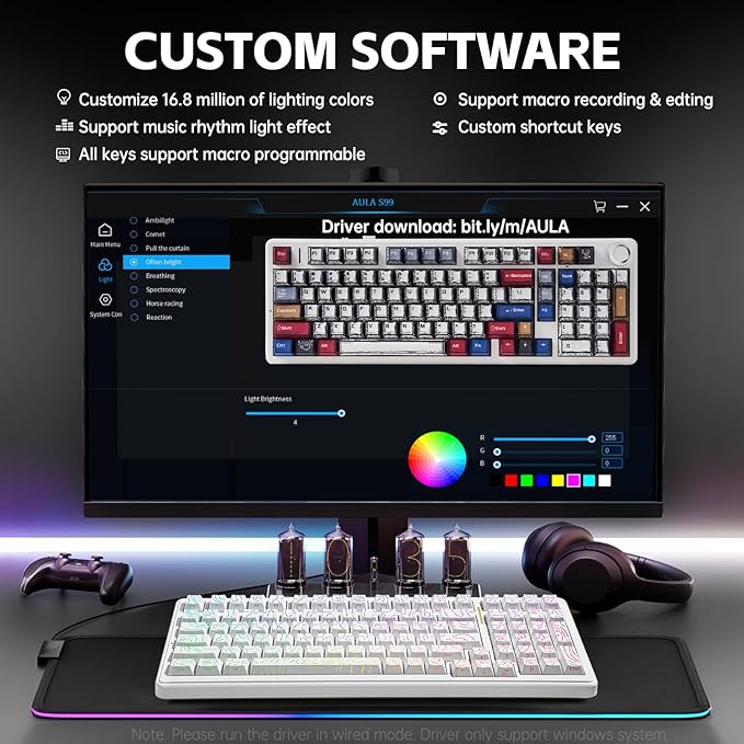 x AULA F99 Keyboard Gaming, Wireless Mechanical Keyboards, Hot Swappable Custom Creamy White Keyboard, RGB Backlit PC Gaming Keyboards,BT5.0/2.4GHz/USB-C,Topographic Side-printed Keycaps,LEOBOG Switch