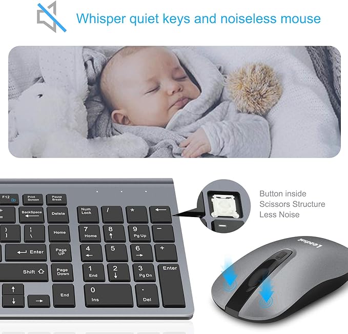 LeadsaiL Wireless Keyboard and Mouse Combo, Wireless USB Mouse and Computer Keyboard Set, Compact and Silent for Windows Laptop, Desktop, PC
