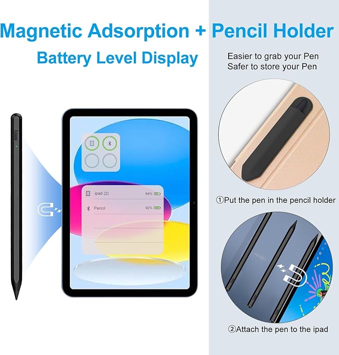 Stylus Pen for iPad 2018-2025 with Palm Rejection, Apple Pencil for Pad11th/10th/9th/8th/7th/6th Gen, iPad Pro 11/12.9 inch, New iPad Air 2025 11&13-inch(M3/2) /5th/4th/3th Gen, iPad mini 6th/5th