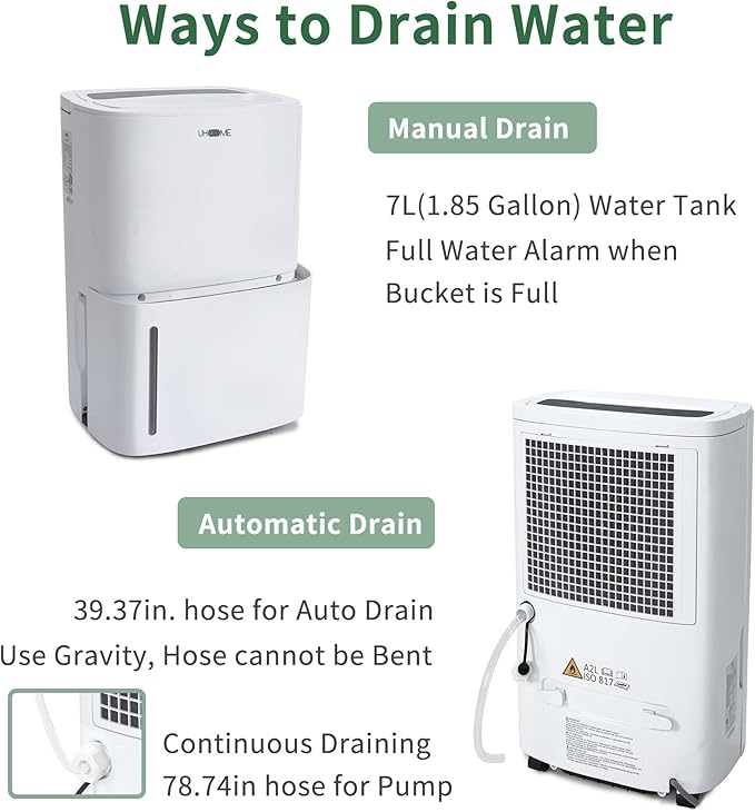 Uhome 150 Pints Dehumidifier with Pump - 7000 Sq. Ft Quiet Dehumidifier for Home, Large Basement, Storages and Large Rooms with 1.85Gallon Water Tank