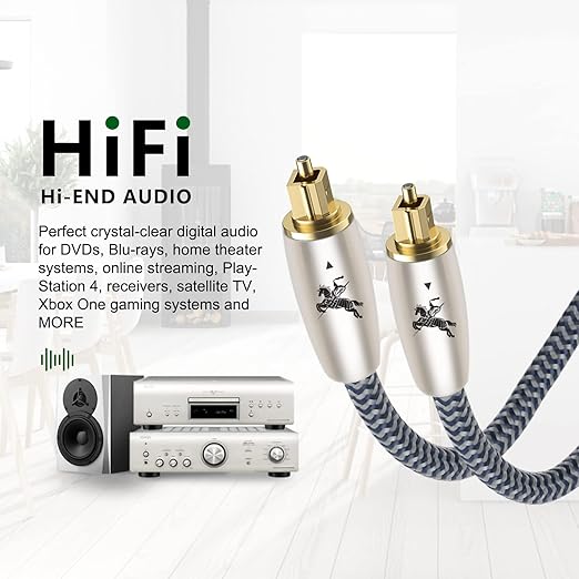 Digital Fiber Optic Audio Cable for Sound Bar Toslink Cord Male to Male 24K Gold Plated Connector Optical Audio Cable 6ft 10ft S/PDIF Glass Core, 6.56feet/2M IMP-2201