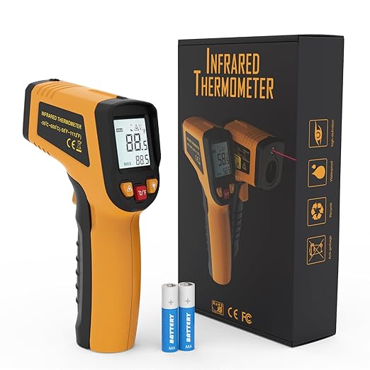 KNINE OUTDOORS Infrared Thermometer Laser Temperature Gun, -58℉ to 1112℉, Single Laser Targeting, Distance to Spot Ratio 12:1, for Cooking, Oven and Meat (Orange)